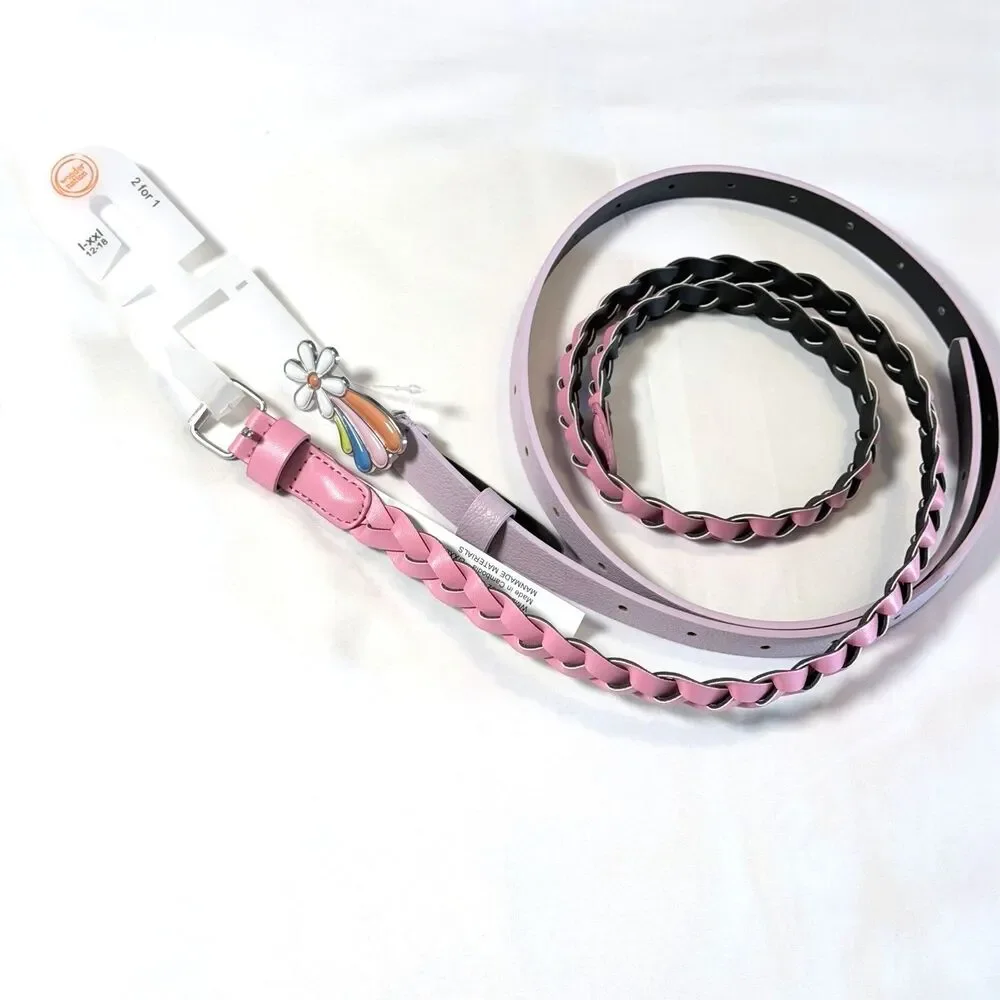 Wonder Nation Girls 2-Pack Pink-Purple Fashion Belts Size 12-18 (L-XL) 36” NWT